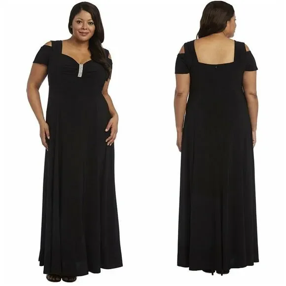 R&M Richards | Dresses | New Rm Richards Coldshoulder Gown Black Dress Plus  Size Rhinestone Trim | Poshmark